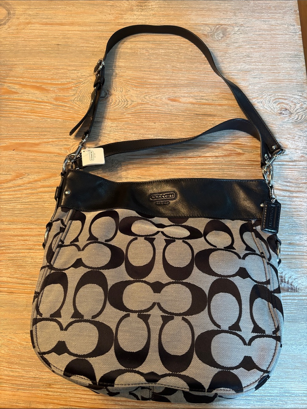 Coach Black and Gray Signature Shoulder Bag